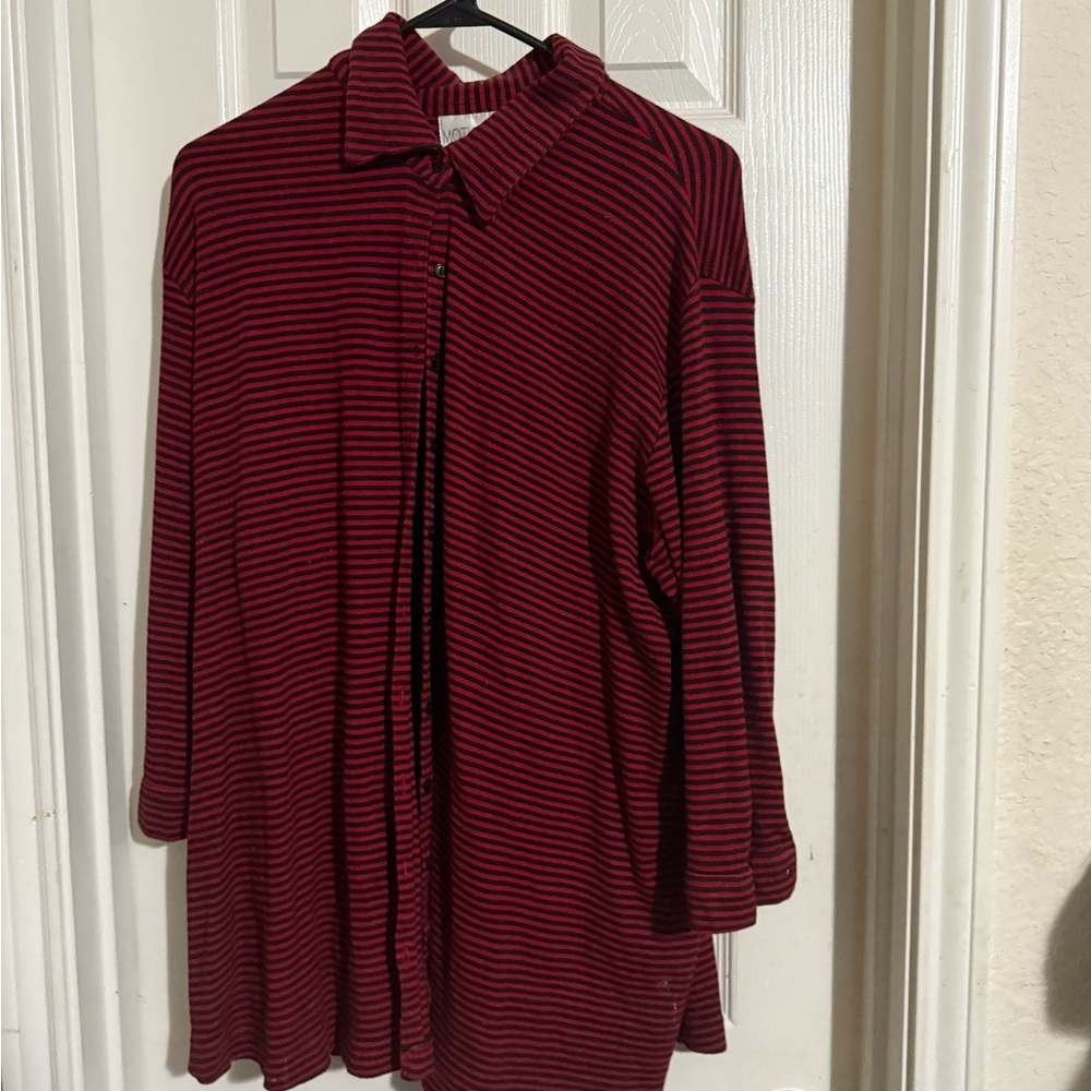 Motherhood Maternity Red and Black Striped Button-Up Shirt